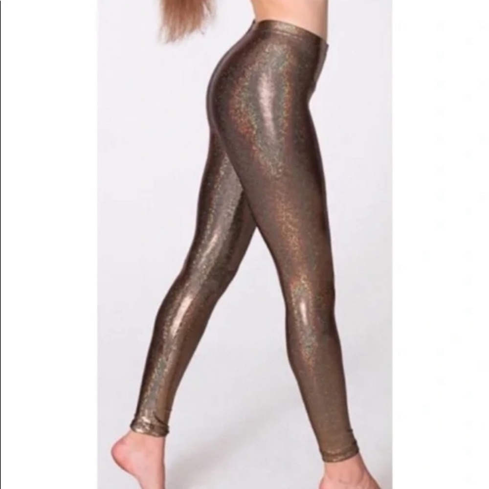 American Apparel Gold Holographic Glitter Leggings